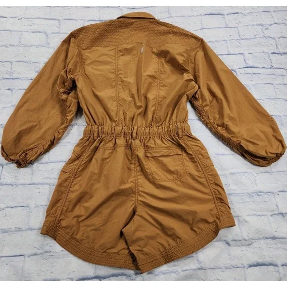 Free People Movement WOMENS M In the Wild Shortsie Romper Toasted Almond